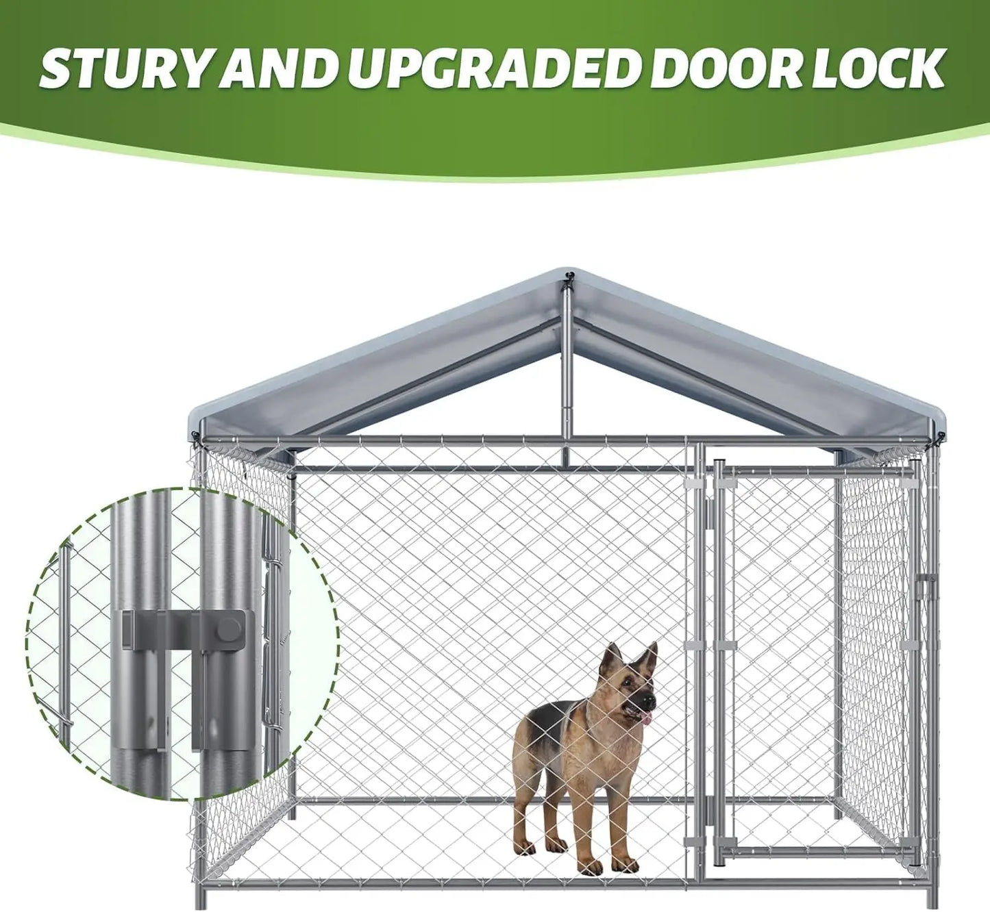 Large Dog Kennel Outside with Waterproof Cover,Outdoor Dog Kennel with Metal Gate,Heavy Duty Outside Dog Kennel with Roof