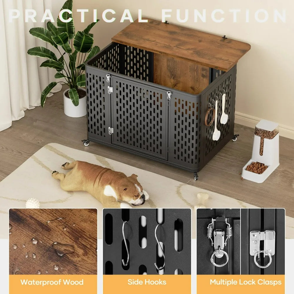 43.7" Metal Dog Kennel, Chew Proof Prevent Escape for High Anxiety Dogs, Indoor Indestructible Dog Kennel, Heavy Duty Dog Crate