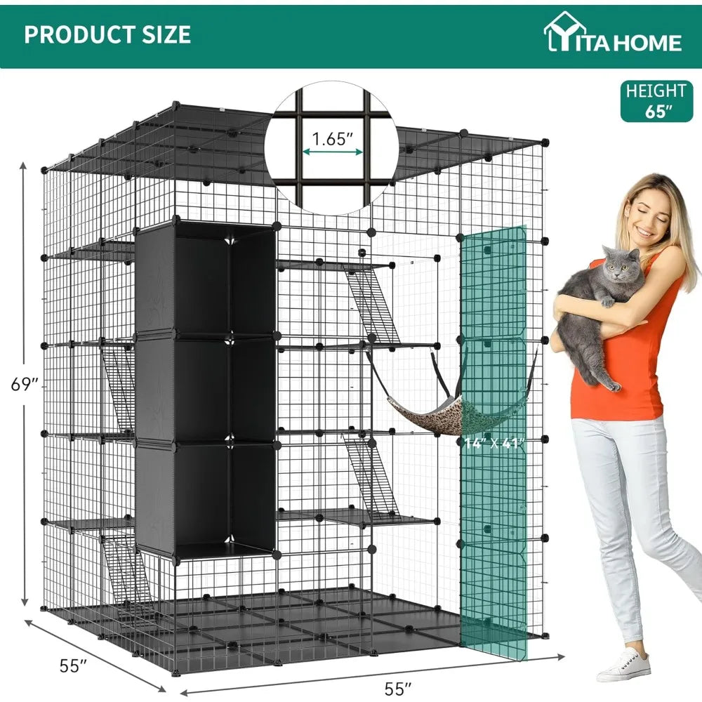 Cat Cage Indoor Large with Storage Cube DIY Outdoor Enclosures Metal Playpen with Hammock Platforms 5 Tiers Kitten Kennel