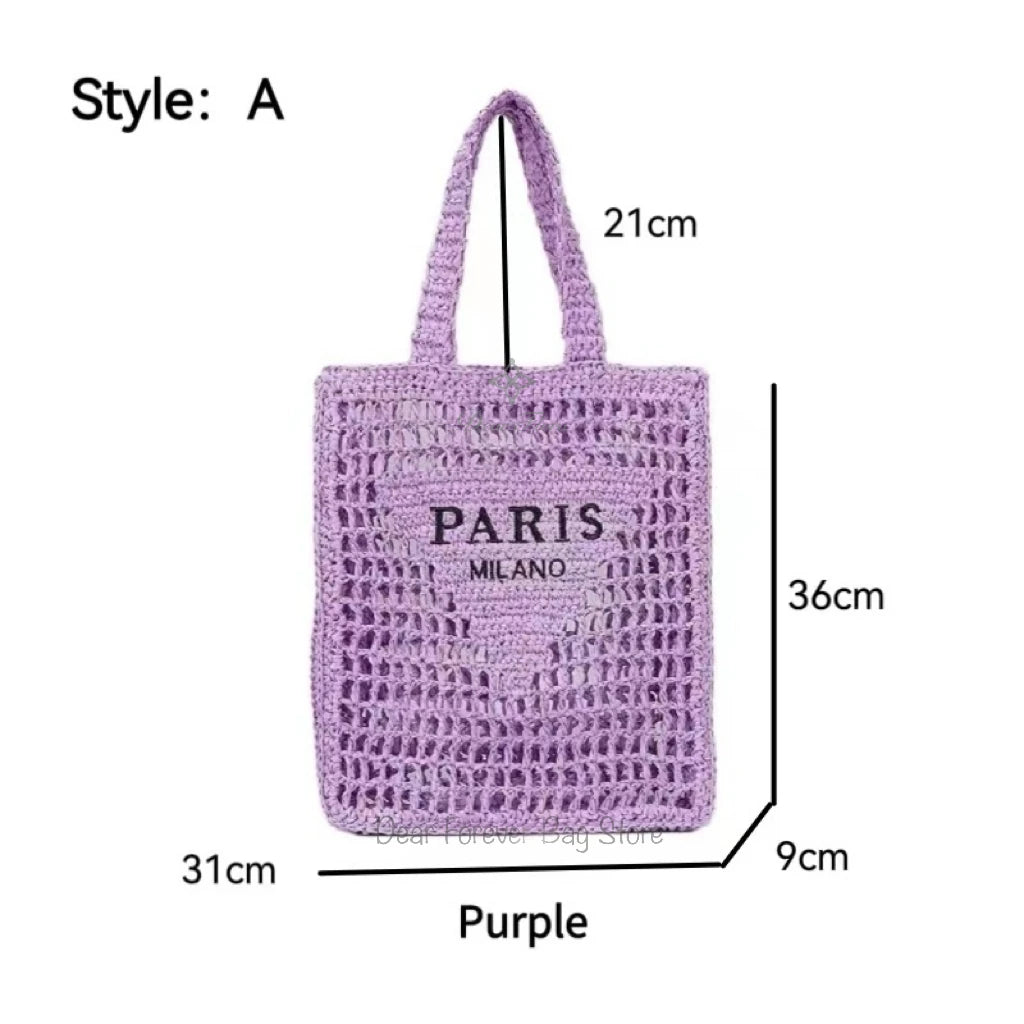 Women Colorful Stripes Fashion Straw Knitting Tote Bag Handwoven Summer Beach Travel Shoulder Bag Casual Bali Big Handbag Purses