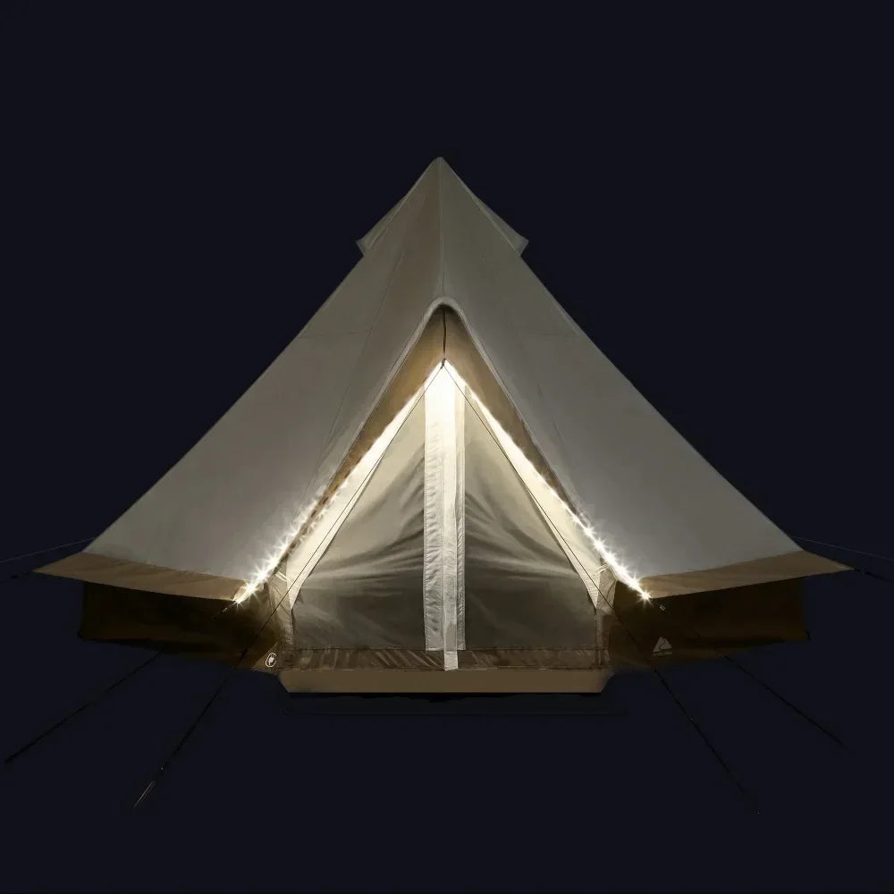 8-Person Glamping Bell Tent Camping Tent Travel 15' X 15' Tents with String Lights, 22.57 Lbs Bell-style Tent  Party Tents