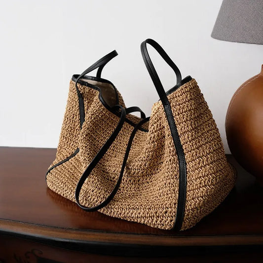 Straw Woven Tote Bags Casual Large Luxury Design Capacity Handbag Beach Shoulder Simple Women's Bag Shopping Summer bolsos
