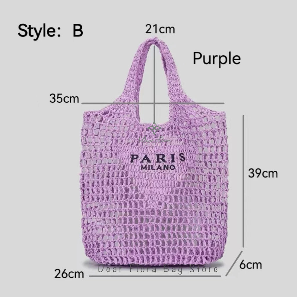 Women Colorful Stripes Fashion Straw Knitting Tote Bag Handwoven Summer Beach Travel Shoulder Bag Casual Bali Big Handbag Purses