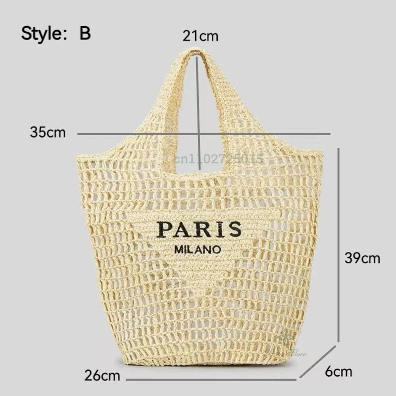 Women Colorful Stripes Fashion Straw Knitting Tote Bag Handwoven Summer Beach Travel Shoulder Bag Casual Bali Big Handbag Purses