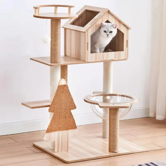 Scratching Posts Modern Cat Tree Tower Multi-layer Cat Climbing Frame Multi-Level Large Wooden Cat Tree House Cat Condo Cat Toys
