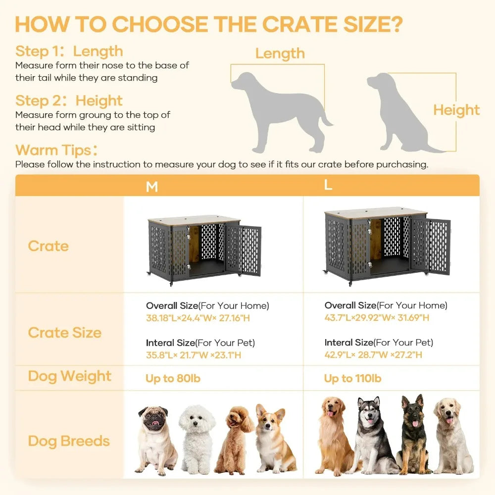 43.7" Metal Dog Kennel, Chew Proof Prevent Escape for High Anxiety Dogs, Indoor Indestructible Dog Kennel, Heavy Duty Dog Crate