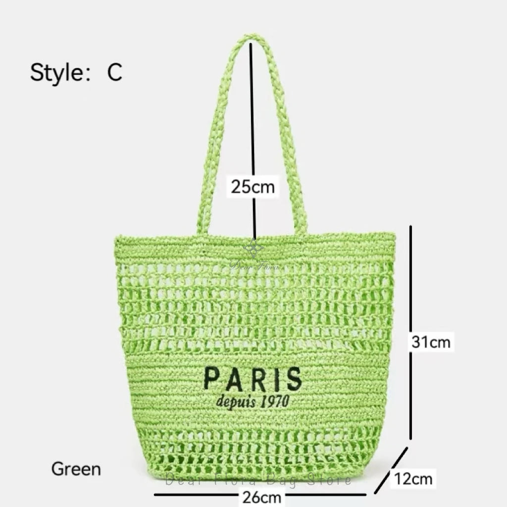Women Colorful Stripes Fashion Straw Knitting Tote Bag Handwoven Summer Beach Travel Shoulder Bag Casual Bali Big Handbag Purses