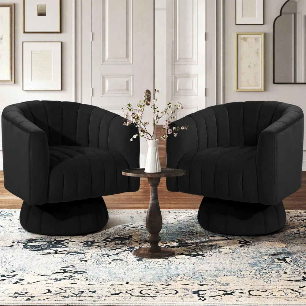 Set of 2 Swivel Accent Chair with Armrest, 360 Degree Swivel Barrel Chair Overstuffed Tufted Velvet, Ideal for Living Room