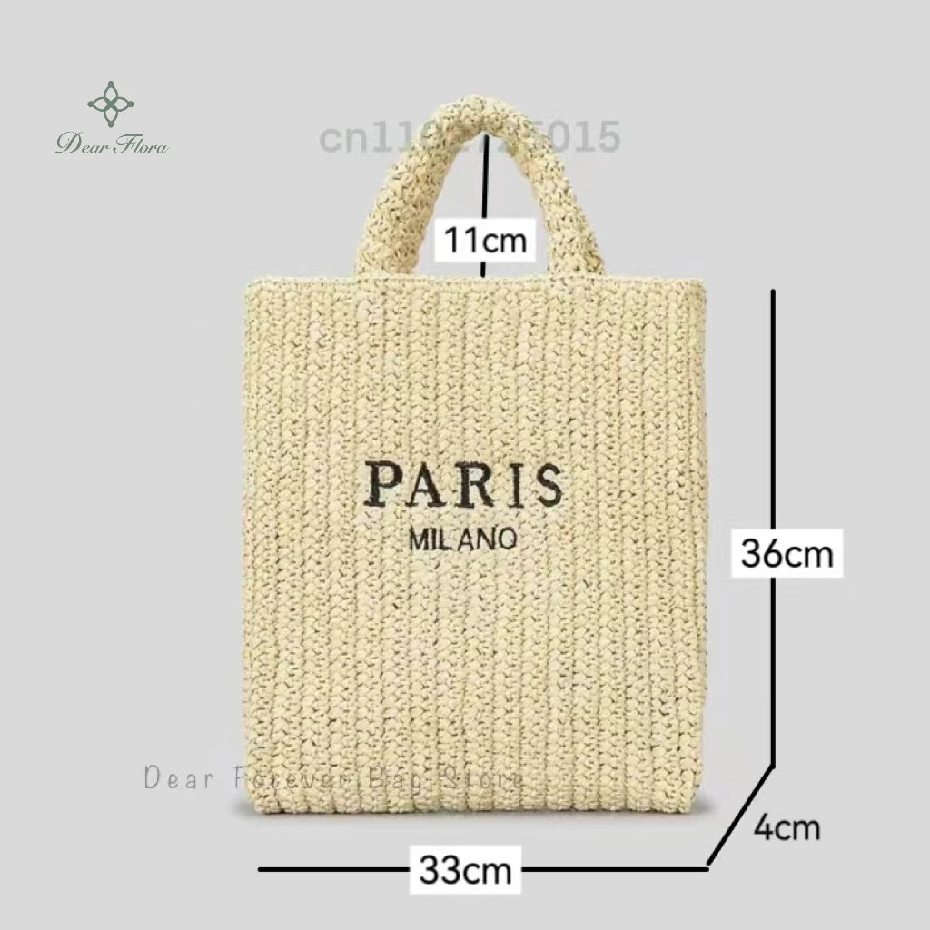 Women Colorful Stripes Fashion Straw Knitting Tote Bag Handwoven Summer Beach Travel Shoulder Bag Casual Bali Big Handbag Purses