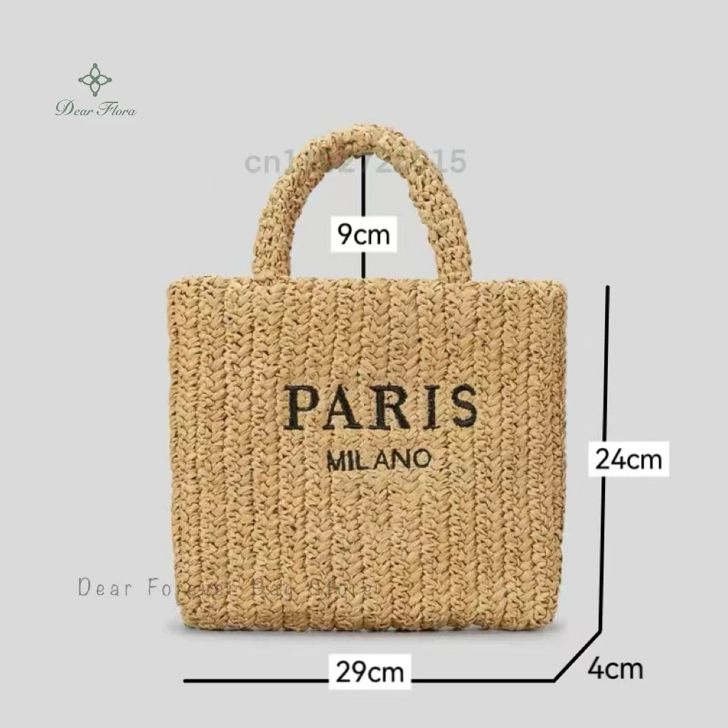 Women Colorful Stripes Fashion Straw Knitting Tote Bag Handwoven Summer Beach Travel Shoulder Bag Casual Bali Big Handbag Purses