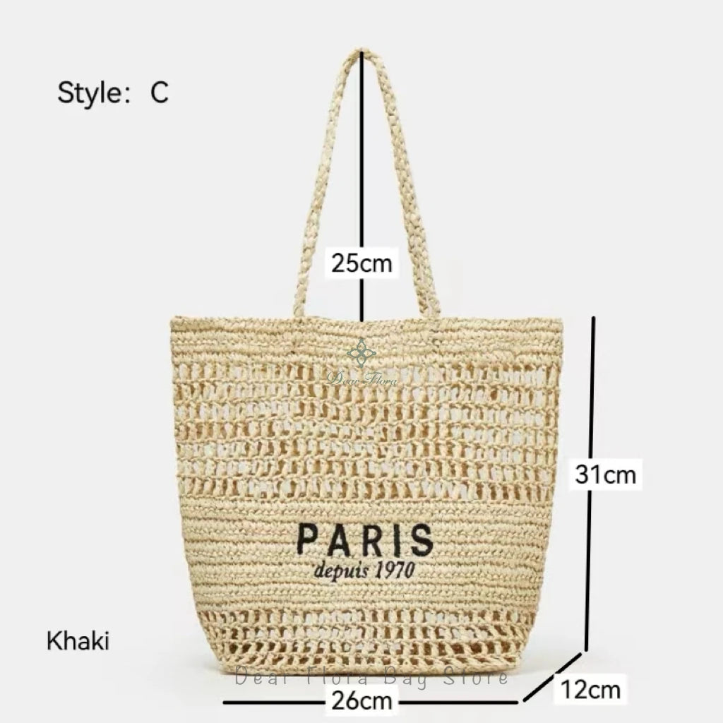 Women Colorful Stripes Fashion Straw Knitting Tote Bag Handwoven Summer Beach Travel Shoulder Bag Casual Bali Big Handbag Purses