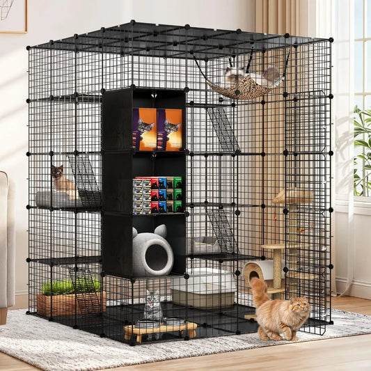 Cat Cage Indoor Large with Storage Cube DIY Outdoor Enclosures Metal Playpen with Hammock Platforms 5 Tiers Kitten Kennel