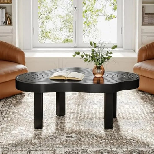 Black Cloud Coffee Table Cute Cream Living Room Center Furniture with Thick Tabletop Solid Legs Modern Minimalist Irregular