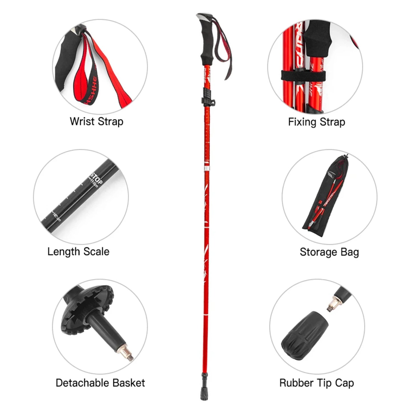 Lightweight Collapsible Trekking Pole Five-fold Walking Stick Hiking Camping Backpacking Aluminum Alloy Trekking Pole Crutches