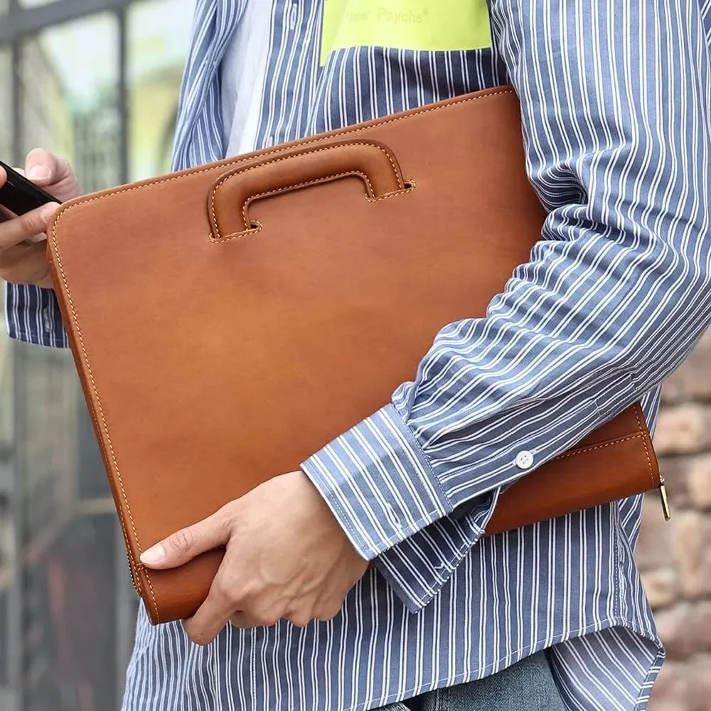Tote combination with hidden handle, whole grain leather combination organizer for men and women