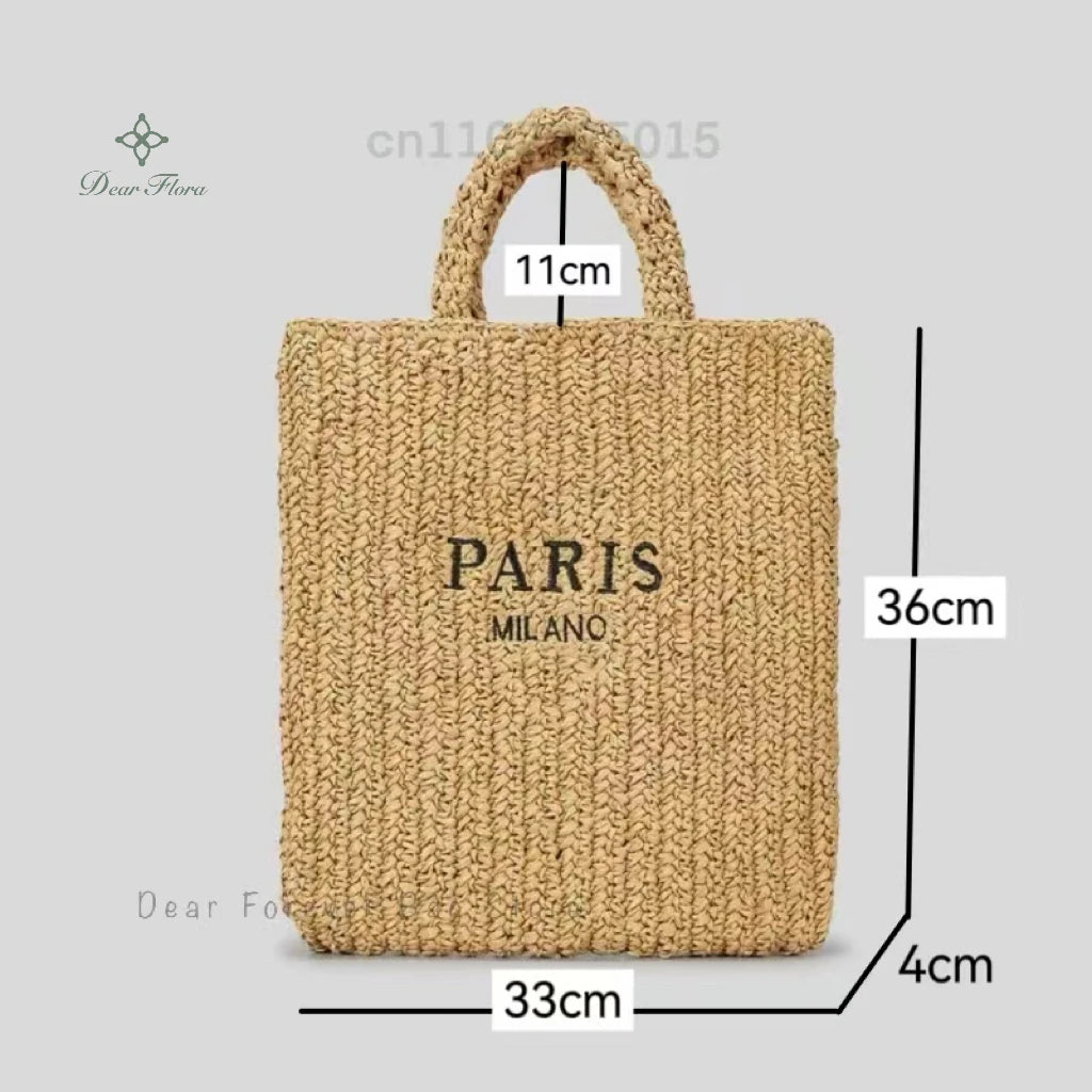 Women Colorful Stripes Fashion Straw Knitting Tote Bag Handwoven Summer Beach Travel Shoulder Bag Casual Bali Big Handbag Purses