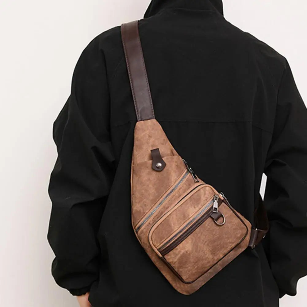 Men's Chest Bags Pack Business Crossbody Fashion Faux Leather Waist Outdoor Casual Sports Travel Anti Theft Single Shoulder Bag