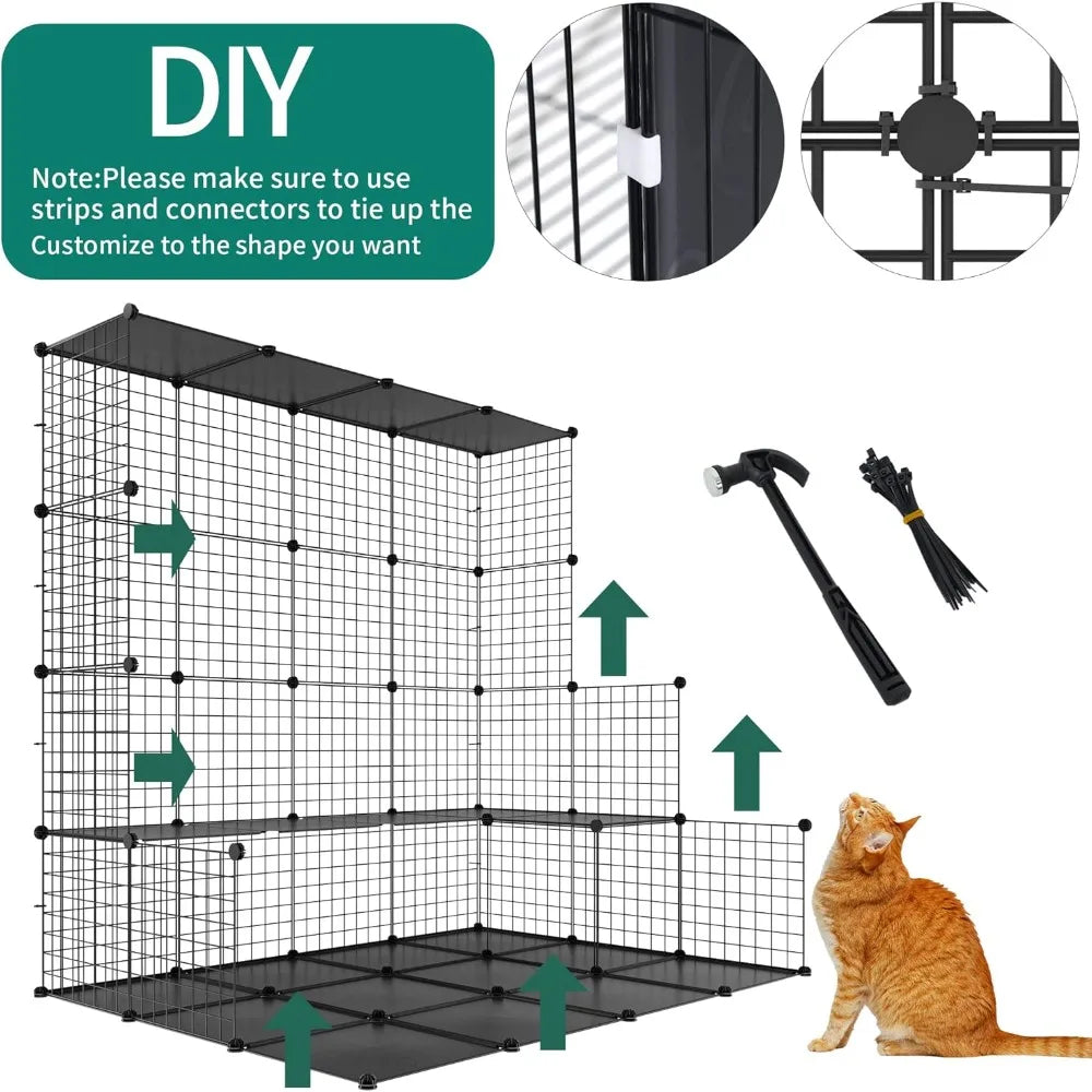 Cat Cage Indoor Large with Storage Cube DIY Outdoor Enclosures Metal Playpen with Hammock Platforms 5 Tiers Kitten Kennel