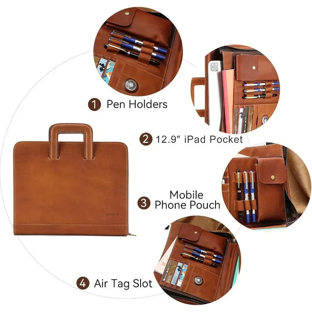 Tote combination with hidden handle, whole grain leather combination organizer for men and women