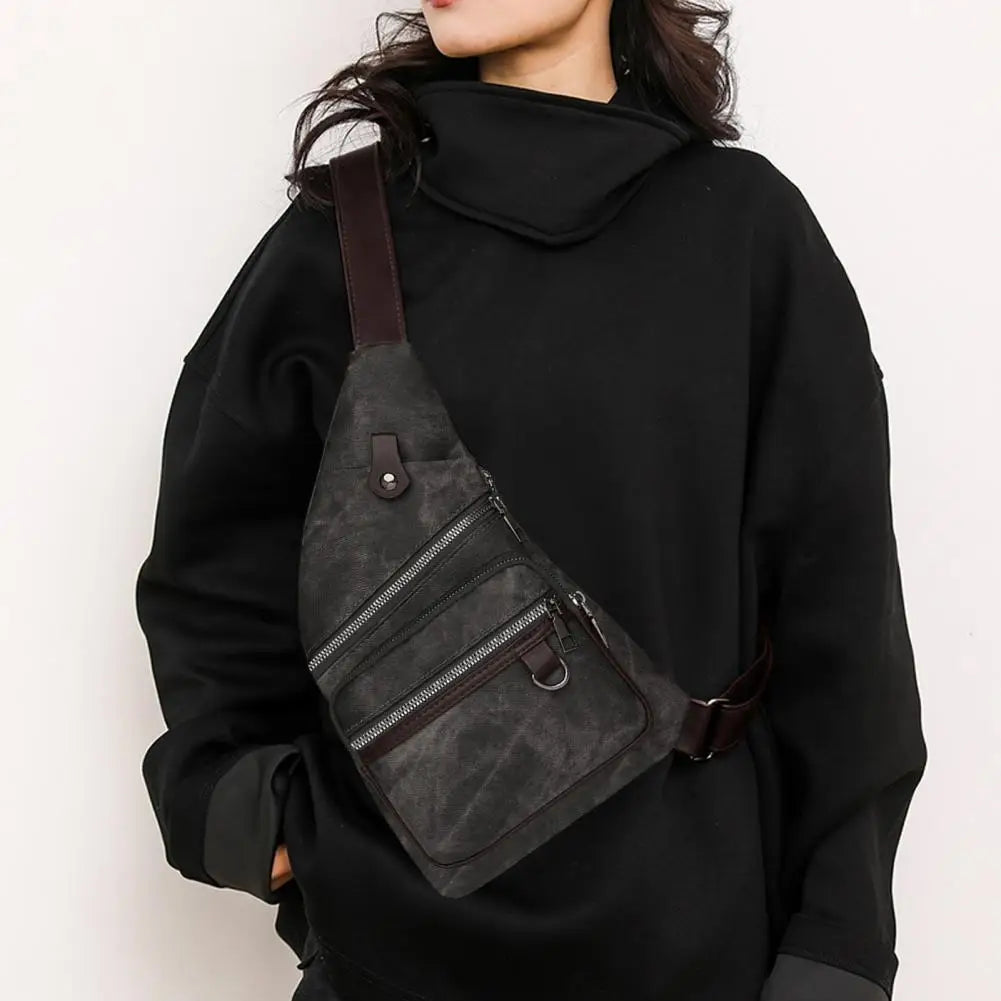 Men's Chest Bags Pack Business Crossbody Fashion Faux Leather Waist Outdoor Casual Sports Travel Anti Theft Single Shoulder Bag