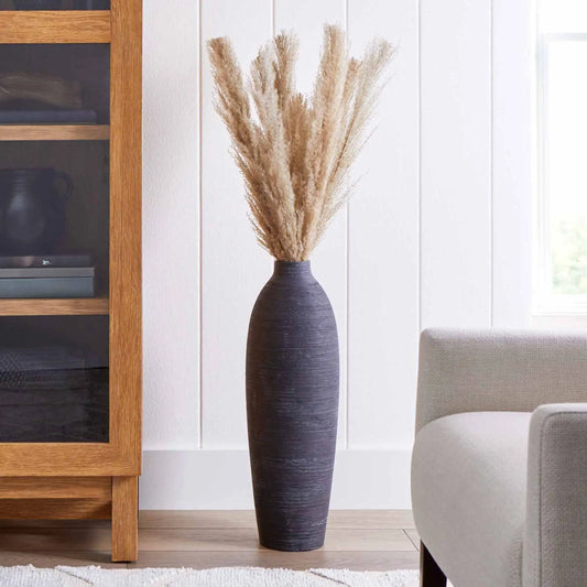 24 Textured Matte Ceramic Floor Vase, Black