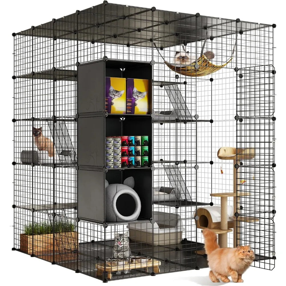 Cat Cage Indoor Large with Storage Cube DIY Outdoor Enclosures Metal Playpen with Hammock Platforms 5 Tiers Kitten Kennel