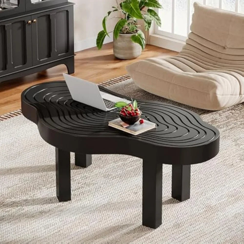 Black Cloud Coffee Table Cute Cream Living Room Center Furniture with Thick Tabletop Solid Legs Modern Minimalist Irregular