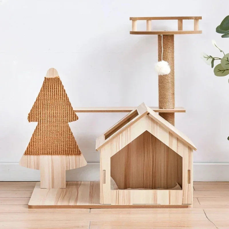 Scratching Posts Modern Cat Tree Tower Multi-layer Cat Climbing Frame Multi-Level Large Wooden Cat Tree House Cat Condo Cat Toys