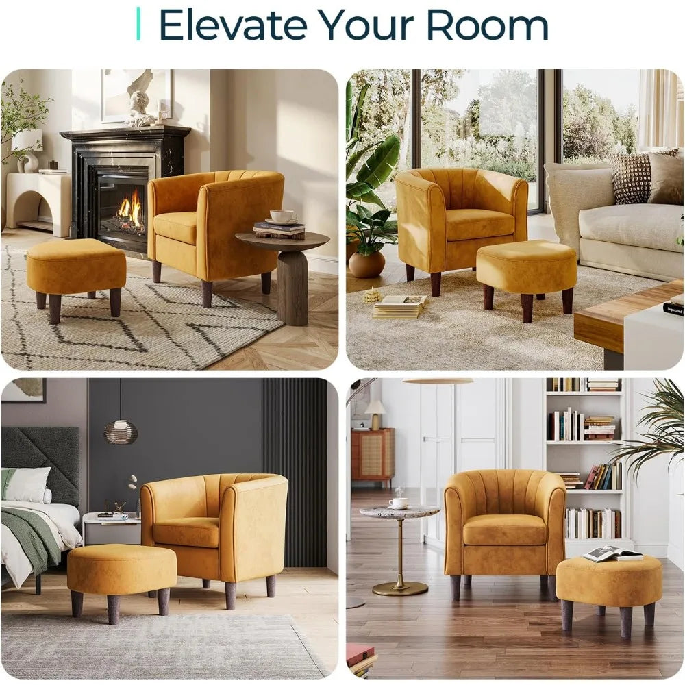 Accent Chair, Barrel Chair with Ottoman, Modern Comfy Reading Chair Armchair for Living Room Study Room Office