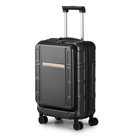 22 X 14 X 9 Airline Approved, ABS+PC 20 Inch Luggage with Front Compartment, Double Spinner Wheels, TSA Lock,Black Color