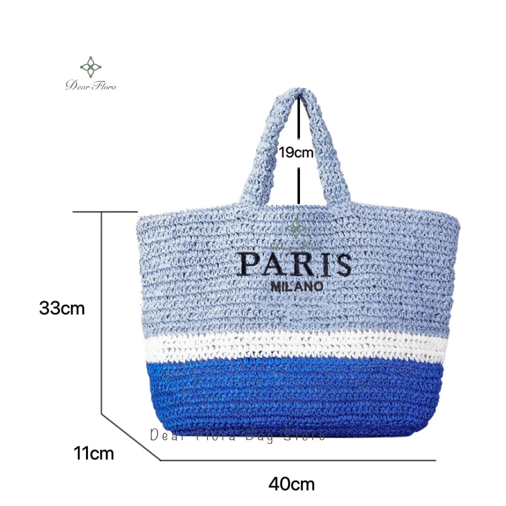 Women Colorful Stripes Fashion Straw Knitting Tote Bag Handwoven Summer Beach Travel Shoulder Bag Casual Bali Big Handbag Purses