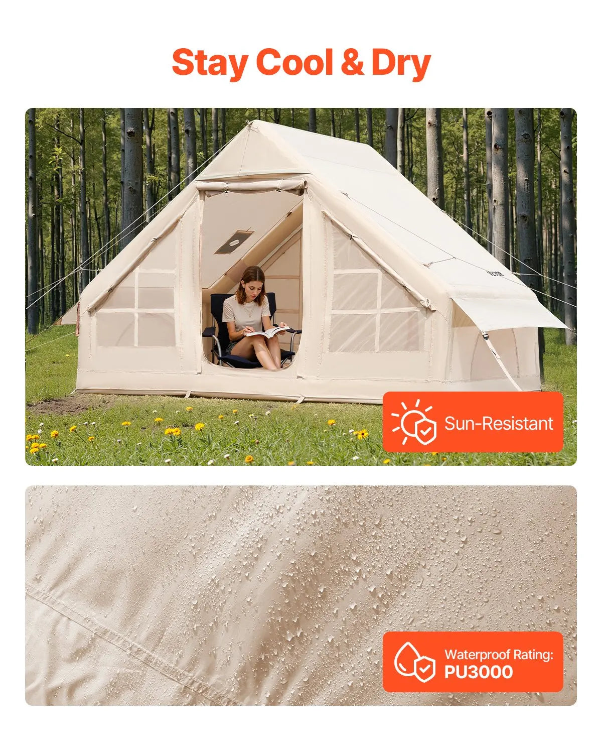 VEVOR 5-8/4-6/3-5 Person Inflatable Camping Tent with Air Pump - All-Weather Glamping Shelter for Family and Outdoor Adventures