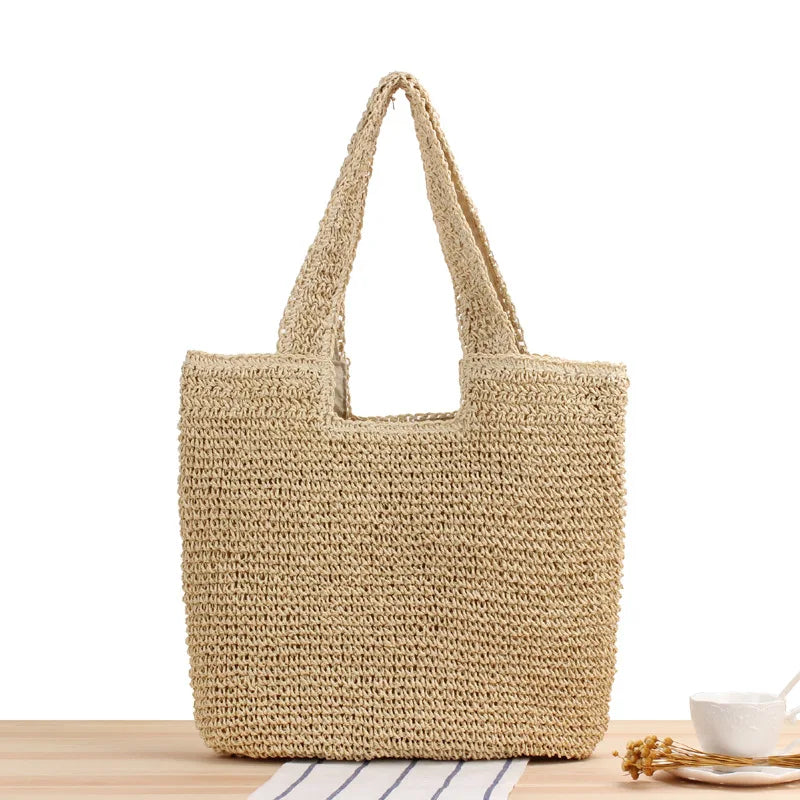 Fashion Straw Women Shoulder Bags Paper Woven Female Handbags Large Capacity Summer Beach Straw Bags Casual Tote Purses 2022