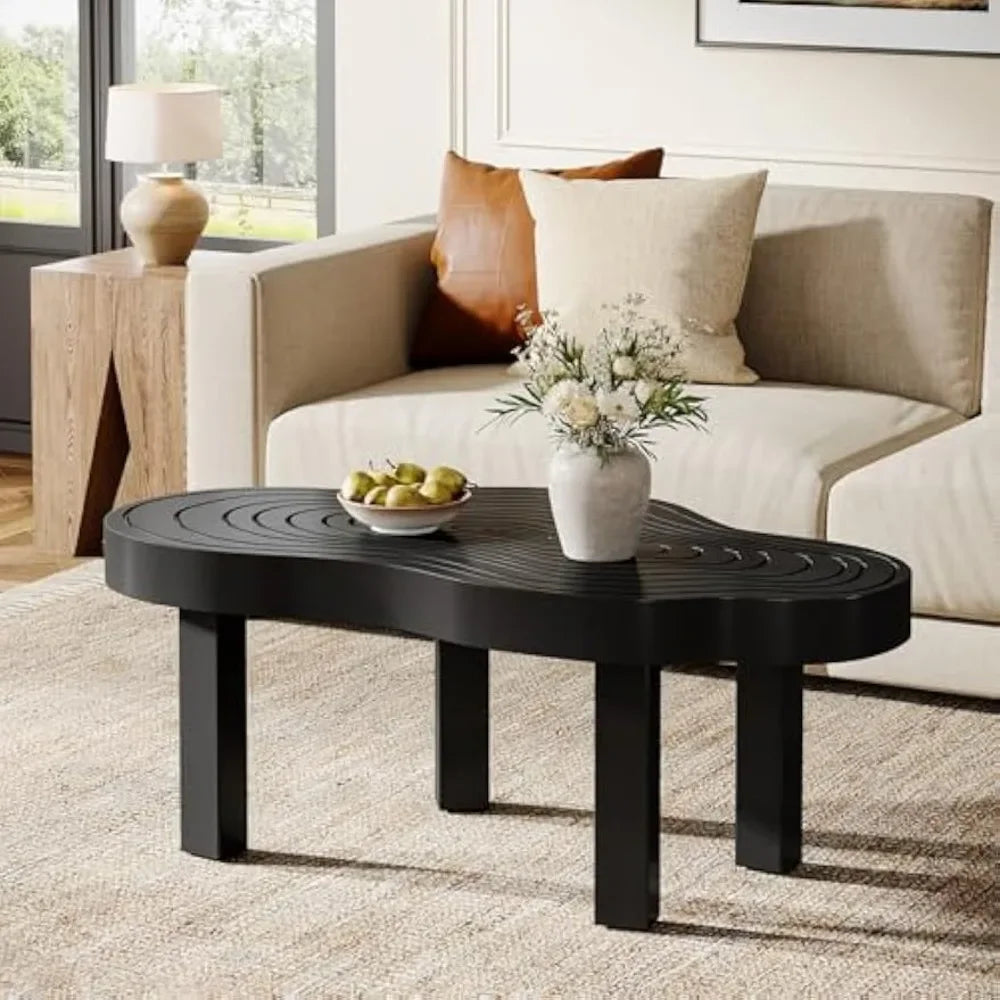 Black Cloud Coffee Table Cute Cream Living Room Center Furniture with Thick Tabletop Solid Legs Modern Minimalist Irregular