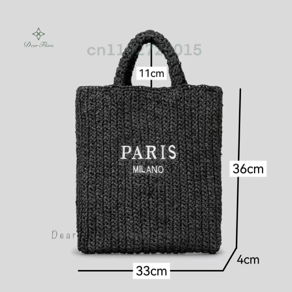 Women Colorful Stripes Fashion Straw Knitting Tote Bag Handwoven Summer Beach Travel Shoulder Bag Casual Bali Big Handbag Purses