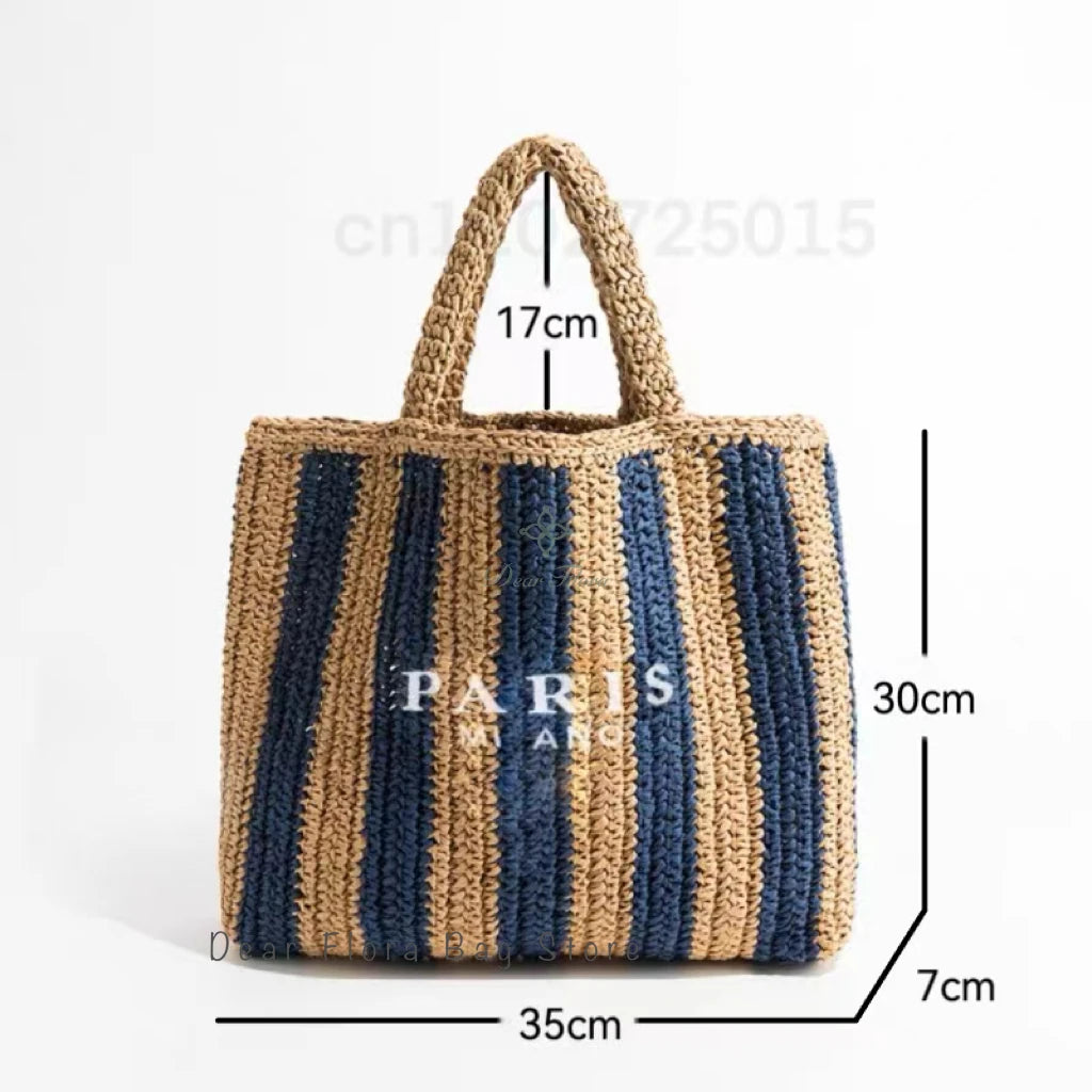 Women Colorful Stripes Fashion Straw Knitting Tote Bag Handwoven Summer Beach Travel Shoulder Bag Casual Bali Big Handbag Purses