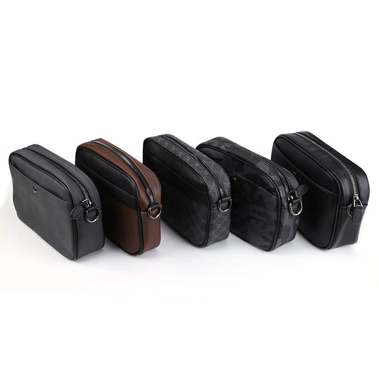 Leather Crossbody Satchel Classic Pattern Casual Business Men Shoulder Crossbody Bag Small Square Plaid Designer for Travel Work