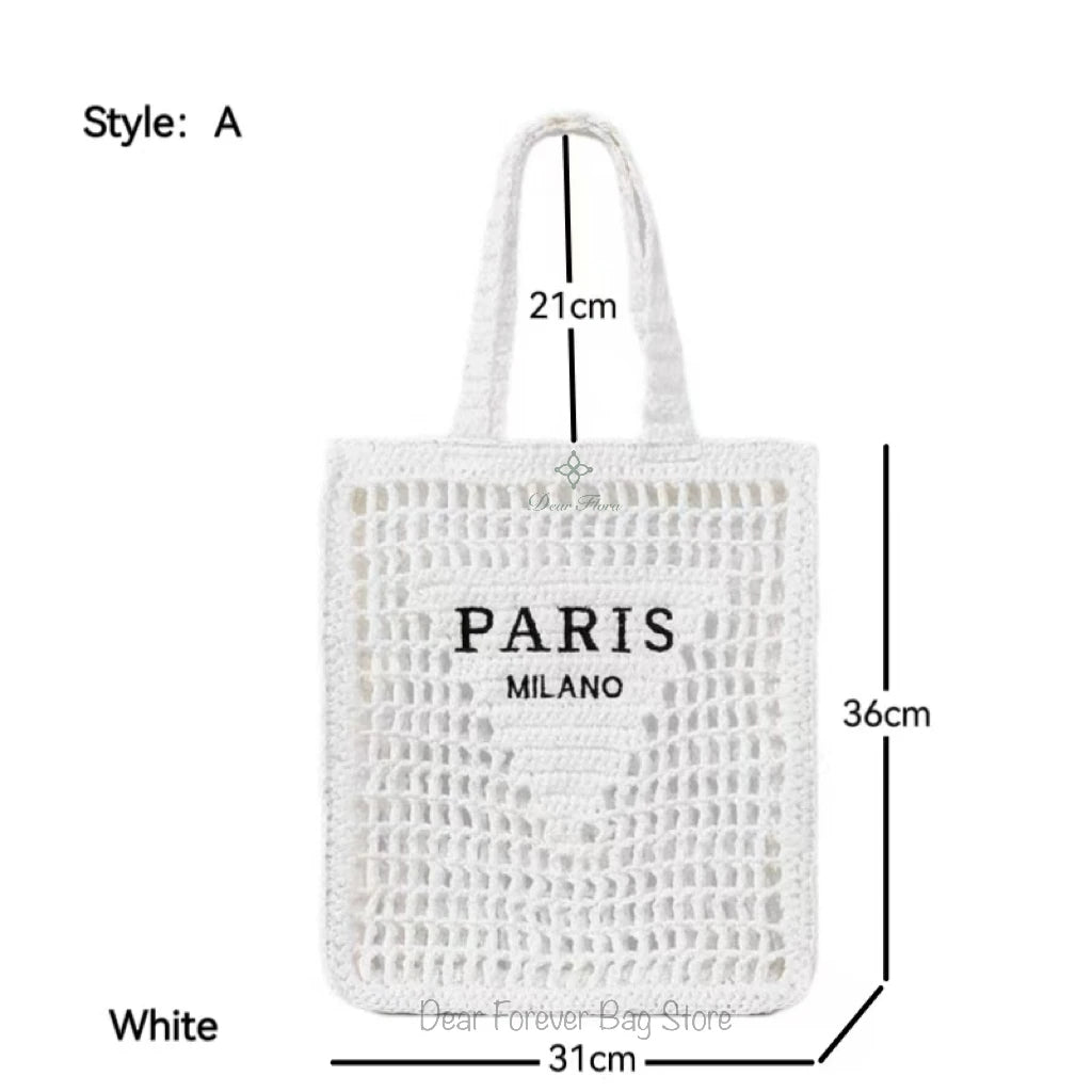 Women Colorful Stripes Fashion Straw Knitting Tote Bag Handwoven Summer Beach Travel Shoulder Bag Casual Bali Big Handbag Purses