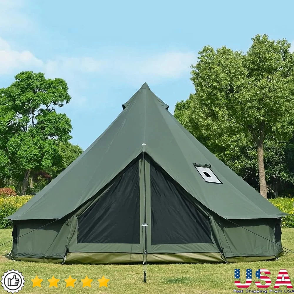Cotton Canvas Bell Tent with Stove Jack Waterproof Glamping Tent Family Camping All Season Durable Portable Large Tent