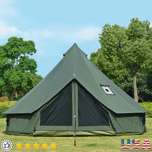 Cotton Canvas Bell Tent with Stove Jack Waterproof Glamping Tent Family Camping All Season Durable Portable Large Tent