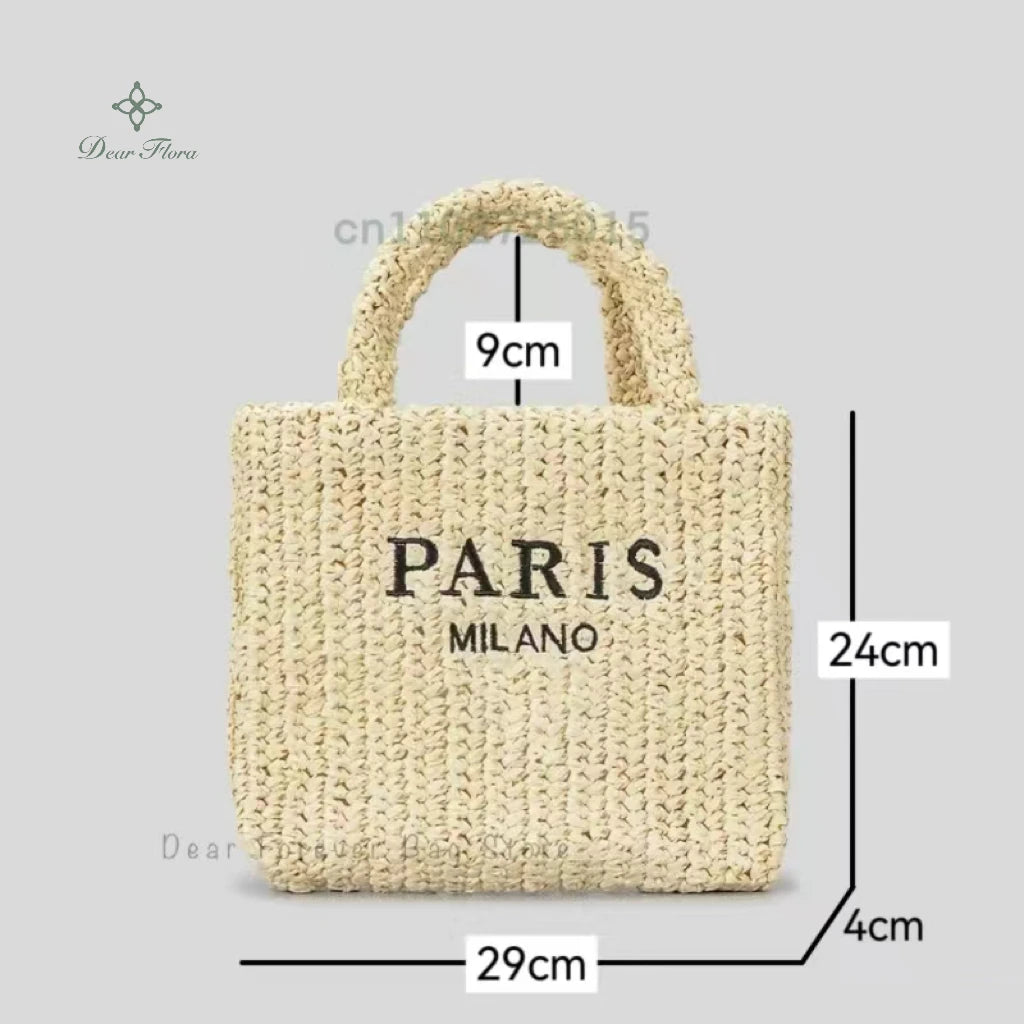 Women Colorful Stripes Fashion Straw Knitting Tote Bag Handwoven Summer Beach Travel Shoulder Bag Casual Bali Big Handbag Purses
