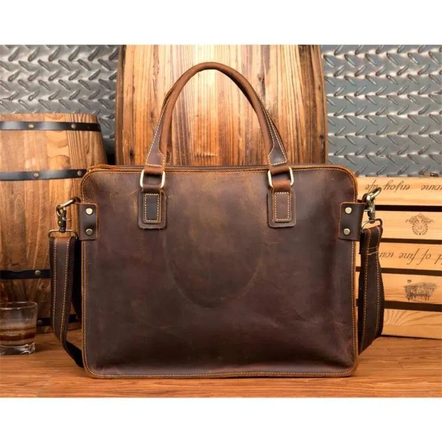 Genuine Leather Messenger Bag for Men Women Business Travel Anti Theft Waterproof Portable Briefcase