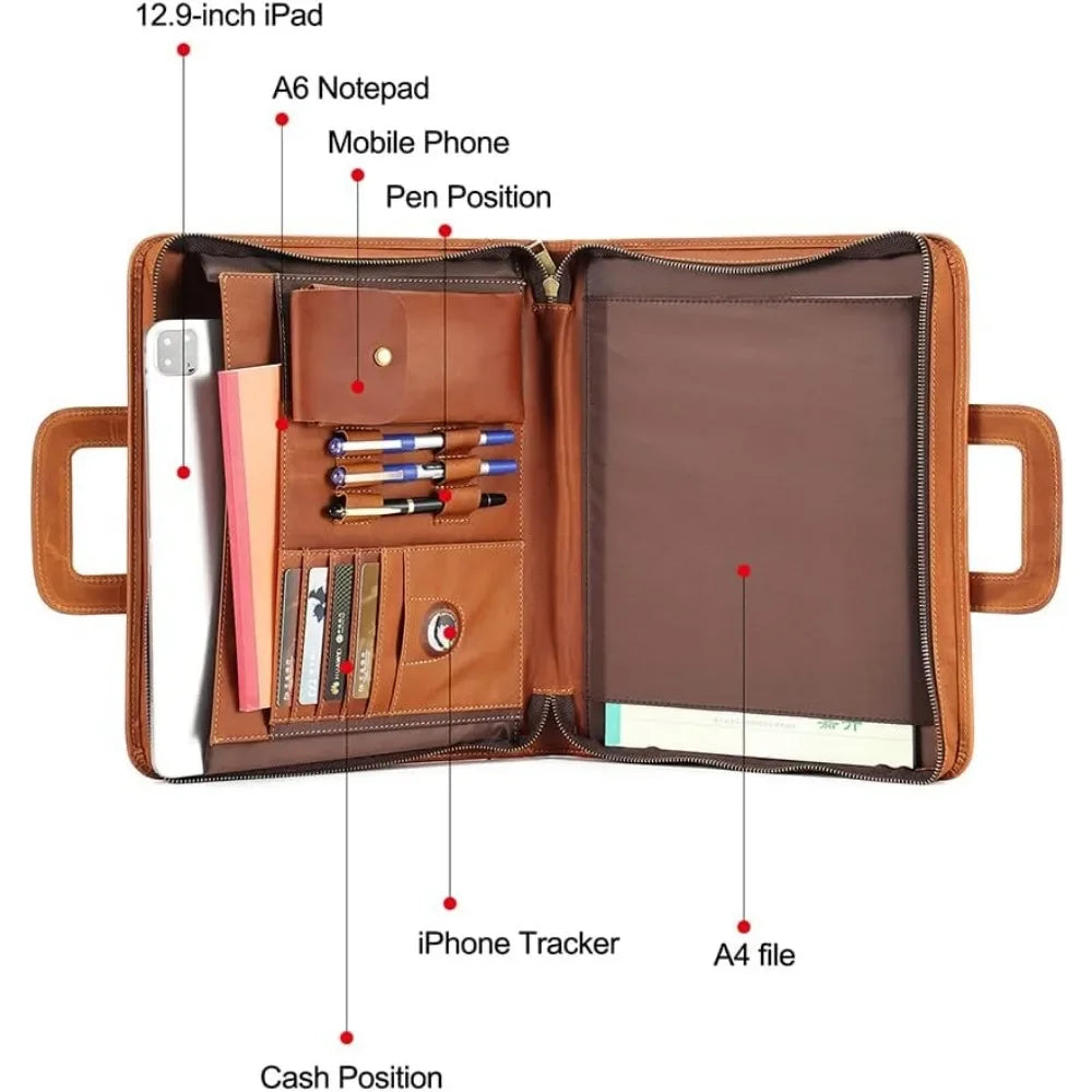Tote combination with hidden handle, whole grain leather combination organizer for men and women