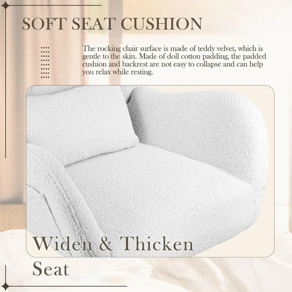Rocking Chair Nursery, Teddy Upholstered Rocking Chair Indoor with High Backrest Glider Accent Chair, Padded Seat Nursing Chair