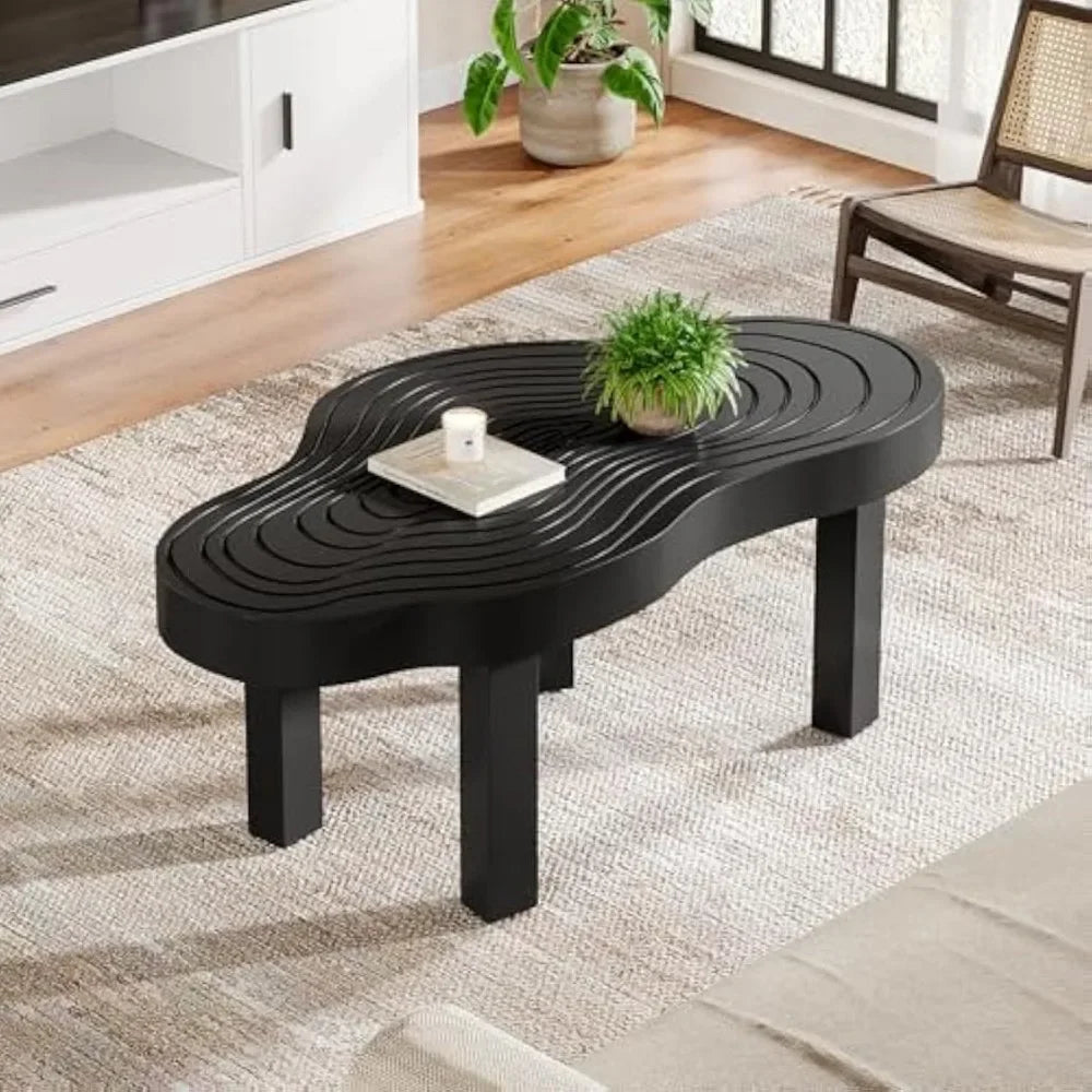 Black Cloud Coffee Table Cute Cream Living Room Center Furniture with Thick Tabletop Solid Legs Modern Minimalist Irregular