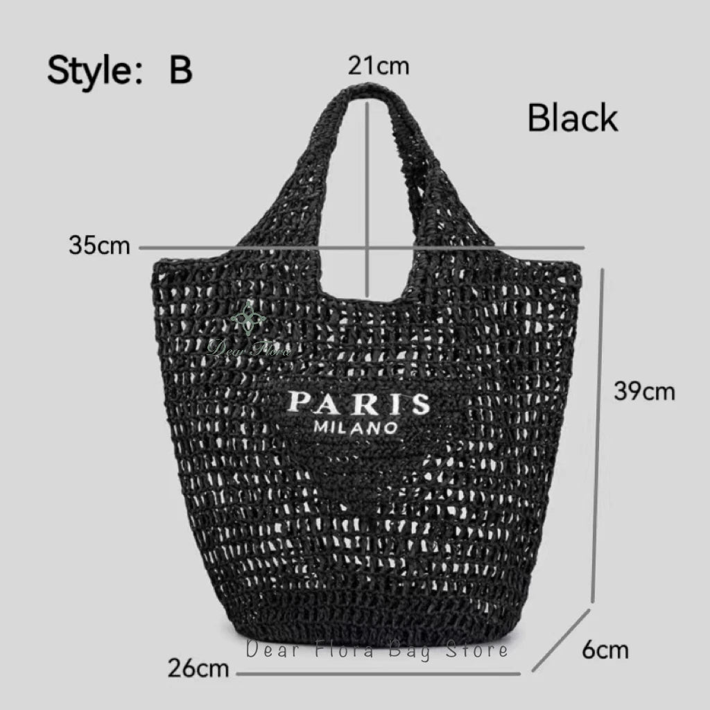 Women Colorful Stripes Fashion Straw Knitting Tote Bag Handwoven Summer Beach Travel Shoulder Bag Casual Bali Big Handbag Purses