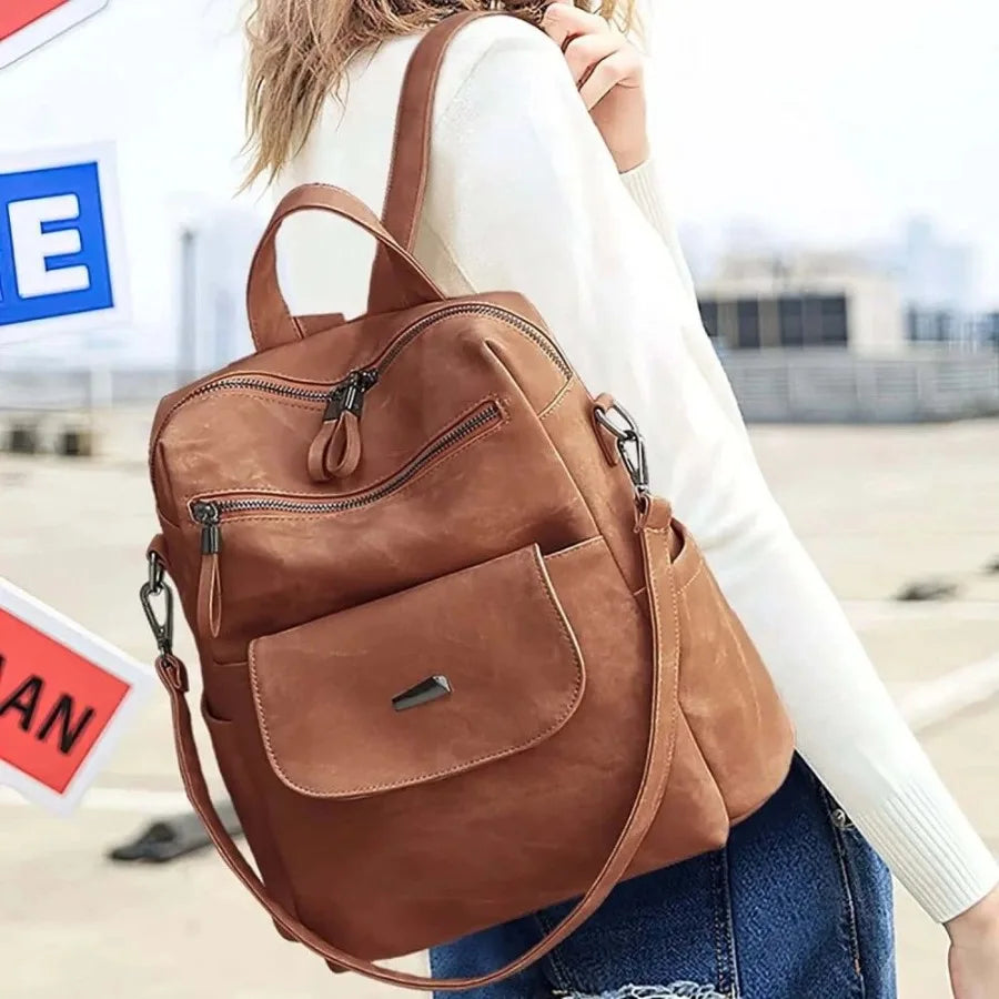 Backpack Purse for Womens Waterproof PU Leather Backpacks Handbags Ladies Casual Shoulder Bags Brown