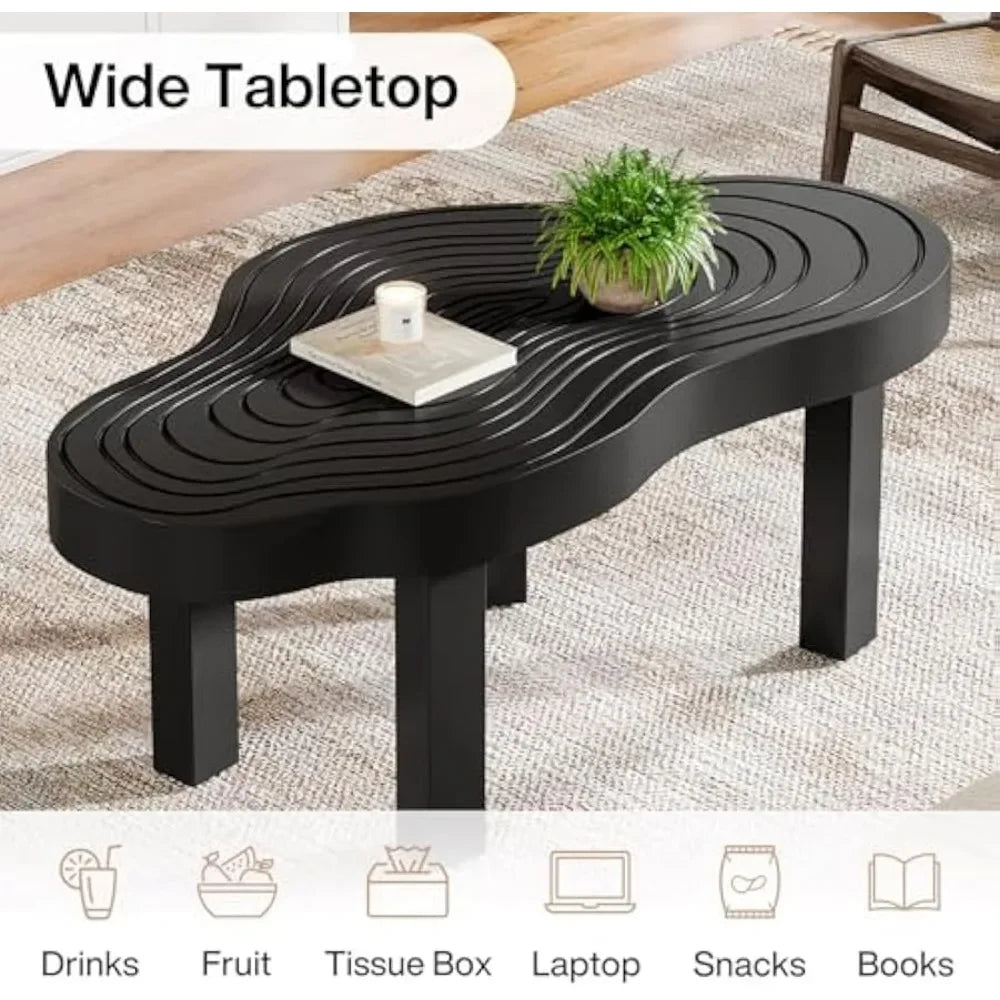 Black Cloud Coffee Table Cute Cream Living Room Center Furniture with Thick Tabletop Solid Legs Modern Minimalist Irregular