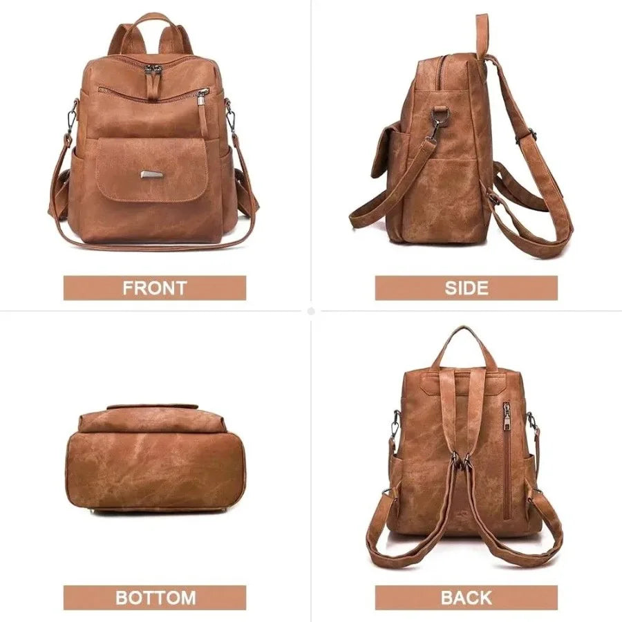 Backpack Purse for Womens Waterproof PU Leather Backpacks Handbags Ladies Casual Shoulder Bags Brown