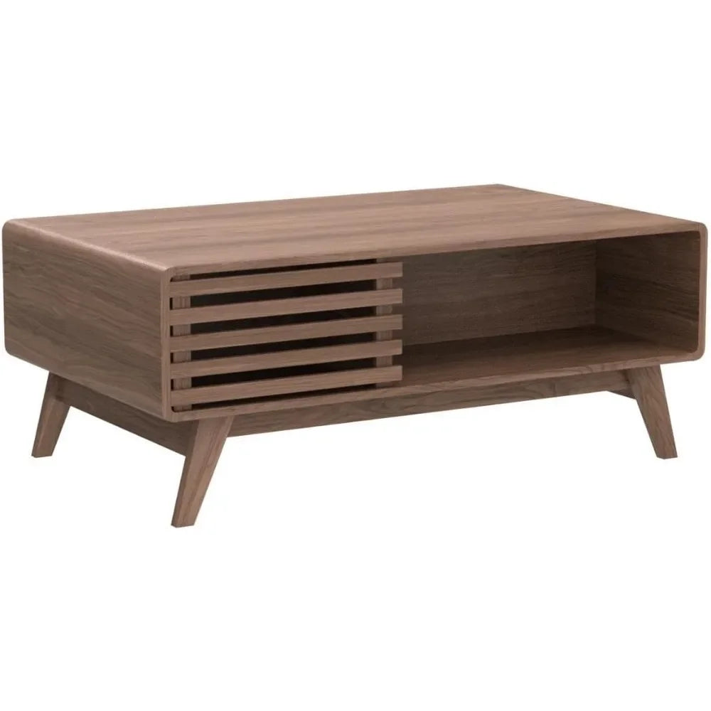 Ensley Coffee Table with Storage, Mid Century Modern, Farmhouse Wood Coffee Table for Living Room Fluted